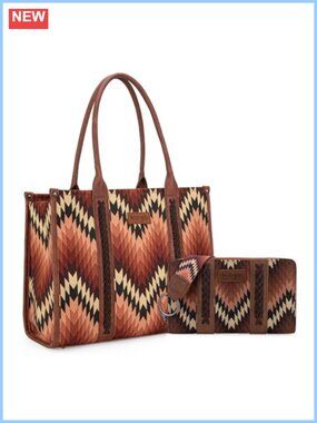 Aztec Geometric Tote Bag and Wristlet Wallet 2-Piece Set